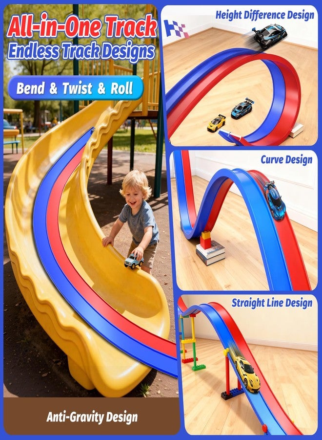 EYEFEAT 15 Ft Flexible Race Car Track for Kids, Double-Sided Racetrack with Suction Cups, Compatible with Diecast 1/64th Cars, Portable Roll Up DIY Track Set, Gift for Boys Girls Ages 3+ - Image 2